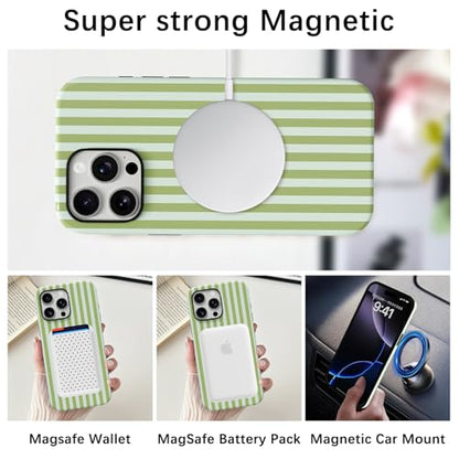 Skyseaco Compatible with iPhone 14 Pro Max Case with MagSafe, Cute Striped Phone Case for Women Girls, Soft TPU + Hard PC Dual Layer Shockproof Glossy Protective Cover, Sage Green - color: Sage Green, size: iPhone 14 Pro Max