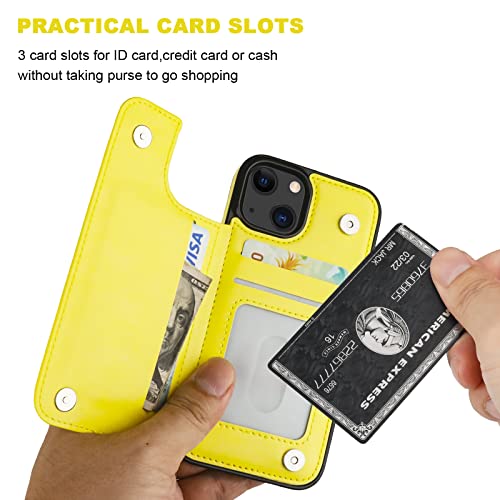 ONETOP for iPhone 13 Wallet Case with Card Holder,Yellow | Kickstand,ID/Cash Holder,Case Wallet with Card Slots,Double Magnetic Clasp,Durable PU Leather Shockproof Cover for Women Men - color: Yellow