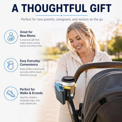 2 in 1 Universal Cup Holder with Phone Mount Tool-Free Clamp On for Stroller Walker Wheelchair Bike Scooter 360 Degree Rotatable Yellow - color: Yellow