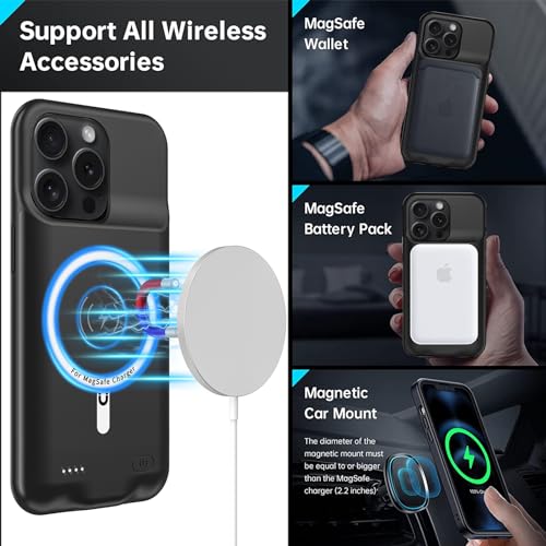 Battery Case for iPhone 15 Pro Max, 12000mAh Slim Portable Rechargeable Protective Battery Pack Cover Wireless Charging Case Compatible with iPhone 15 Pro Max (6.7 inch) Extended Charger Cover(Black) - size: iPhone 15 Pro Max