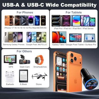 90W USB C Car Charger, OKRAY 5-Port Car Adapter Dual PD30W Fast Charging - size: 2 Pack