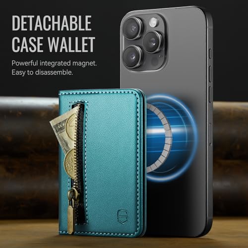 Strapurs Magnetic Card Holder Compatible with MagSafe Phones and Cases, PU Leather Phone Wallet for iPhone 17/16/15/14/13/12/Pro/Max/Plus/Air, 4 Card Slots RFID Blocking with Zipper Pocket,Bluegreen - color: Blue Green
