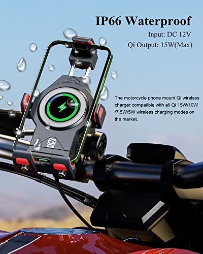 BRCOVAN Aluminum Alloy Motorcycle Phone Mount with Qi 15W Wireless Charger - color: BLACK