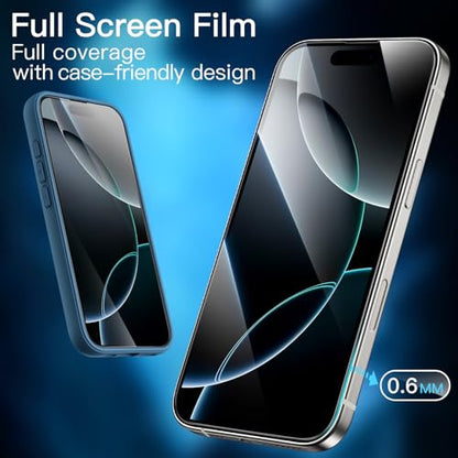 JETech Full-Coverage Screen Protector for iPhone 16 Pro, 3-Pack | Black Edge Tempered Glass, Easy Installation Tool, HD Clear, Case-Friendly - size: iPhone 16 Pro
