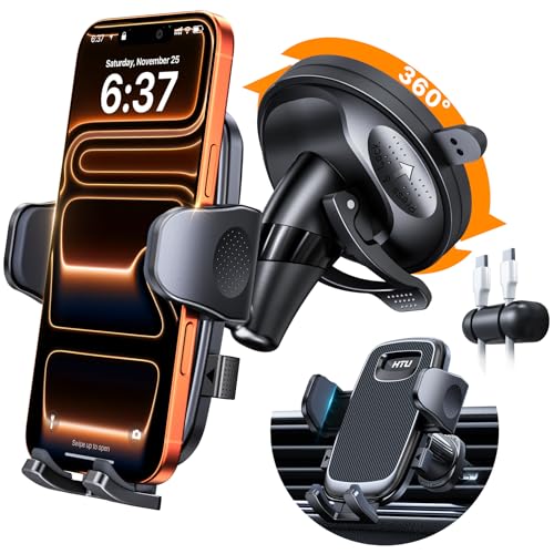 HTU 2026 Latest Upgrade Military-Grade Anti-Shake 90+LBS Car Phone Holder - color: Deep Black