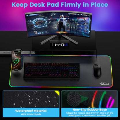 3 in 1 Mouse Pad with Wireless Charging, 31.5"x11.8" Mouse Pad RGB with Magnetic Wireless Charging,15 Light Modes,Non-Slip Base,Waterproof Keyboard Pad, Black