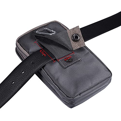 Multifunction Dual Phone Holster Men, Nylon Cell Phone Case Holder Mens Belt Pouch Loop/Clip, Smartphone Belt Wallet Purse 2 Zipper Pockets Compatible with iPhone 14 Pro Max Case 13 Pro Max, Black - color: Dark gray