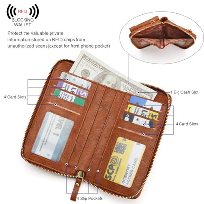 S-ZONE Small Crossbody Bags for Women Phone Purse RFID Blocking Wallet | Card Slots, Vegan Leather, Anti-theft, Multi Pockets, Detachable Adjustable Strap, Travel Eveyday Outing - color: Retro Brown