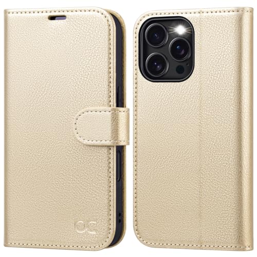 OCASE Compatible with iPhone 16 Pro Max Wallet Case, PU Leather Flip Folio Case with Card Holders RFID Blocking Kickstand [Shockproof TPU Inner Shell] Phone Cover 6.9 Inch 2024, Gold | Magnetic Flip Folio Cover with RFID Blocking, Card Holders, Shockproof