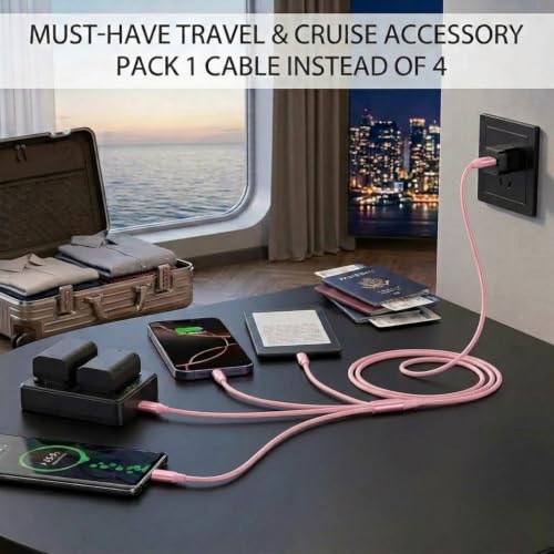 4 in 1 Multi Charging Cable 4ft 2 Pack,Braided MFi Certified Charger Cable - color: Rose-4ft-2Pack