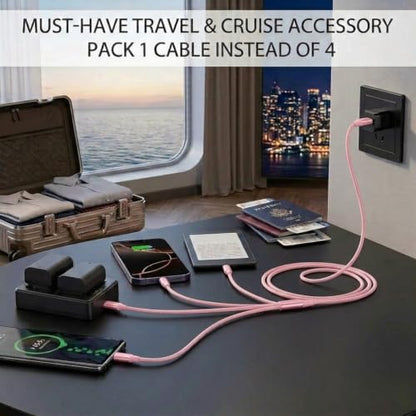 4 in 1 Multi Charging Cable 4ft 2 Pack,Braided MFi Certified Charger Cable - color: Rose-4ft-2Pack