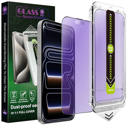 2-Pack Anti Blue Light Blocking Matte Screen Protector for iPhone 17 Pro (6.3-Inch),Anti-Glare,9H Tempered Glass,Full Coverage,Anti-Fingerprint,Auto Dust Removal,Bubble-Free