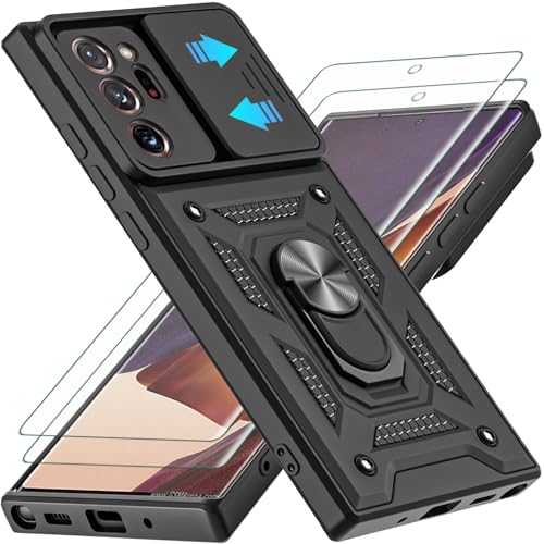 for Galaxy Note 20 Ultra Case, with Self Healing Flexible TPU Screen Protective [2 Pack] & Slide Camera Cover, 360°Rotation Ring Kickstand [Military Grade] Case. (Black) - color: N-Black