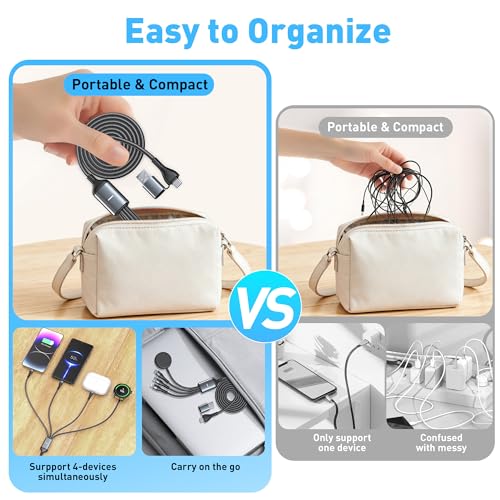 100W 4 in 1 Multi Chargers Cable for Samsung Galaxy Watch 8/7 6/5/4/3, Galaxy w-atch Classic 8/7/6/5/4, 10FT Magnetic Samsung Watch and Phone Charger with Data Transfer for iPhone 15/14/13/ Galaxy S25