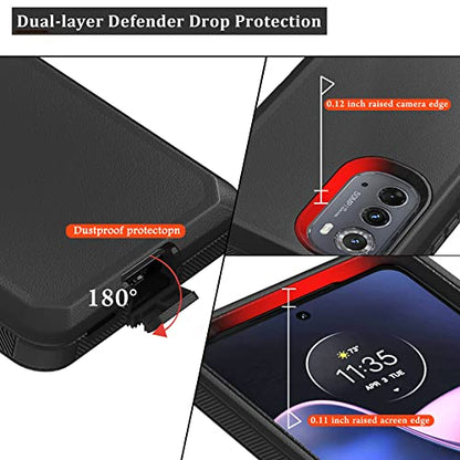 Compatible with Motorola Edge (2022) Case, with Belt Clip Holster Heavy Duty Rugged Shockproof Full Body Protection Kickstand Phone case for Motorola Edge (2022) (Black) - color: Black