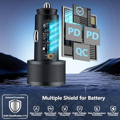 Apple MFi Certified iPhone 18 Pro Car Charger, 67W 3-Port USB-C Car Charger - color: Carbon Fiber Black