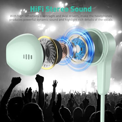USB C Headphones Magnetic Wired Earbuds with Mic Volume Control 4ft Green - color: Green