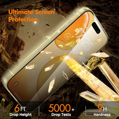 UNBREAKcable Privacy Screen Protector for iPhone 15, Full Coverage Shatterproof Tempered Glass [True 28°Anti Spy] [9H Hardness] [Easy Installation Frame] 2-Pack Private Screen for iPhone 15 - size: iPhone 15