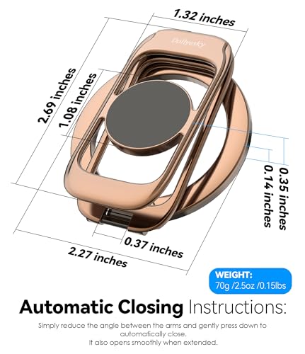 Magnetic Phone Ring Holder for MagSafe Phone Grip & Kickstand, Strong Dual-Sided Magnets Compatible with MagSafe Car Mount Gym for iPhone 17/16 Pro Max 15/14/13/12 and Android Phone Cases (Brown) - color: Brown