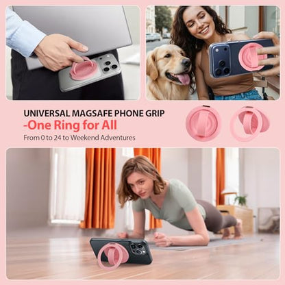 Upgraded Magnetic Phone Grip&Phone Stand, Liquid Silicone Soft and Portable Phone Ring, Removable Finger Loop Ring Grip Holder for iPhone, Strong Magnetic , Compatible with MagSafe Phone Case Pink - color: Pink