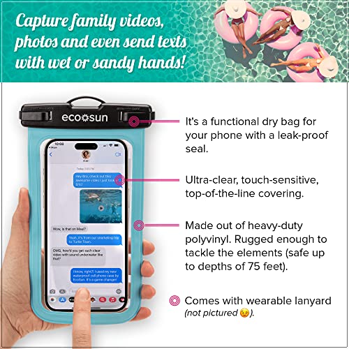 Eco Sun Waterproof Phone Pouch (2-Pack) — Designed in Hawaii — Case Fits All iPhones (incl. 17 Pro Max), Samsung Galaxy S24 & More (Black/Blue) - color: Black/Blue