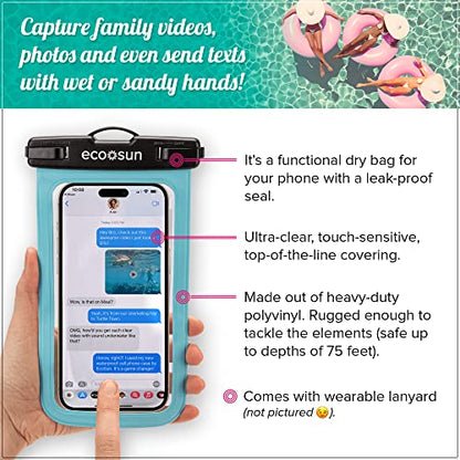 Eco Sun Waterproof Phone Pouch (2-Pack) — Designed in Hawaii — Case Fits All iPhones (incl. 17 Pro Max), Samsung Galaxy S24 & More (Black/Blue) - color: Black/Blue