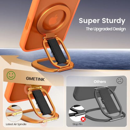 Foldable Double Sided Ring Magnetic Phone Grip & Kickstand (Orange) - color: Orange