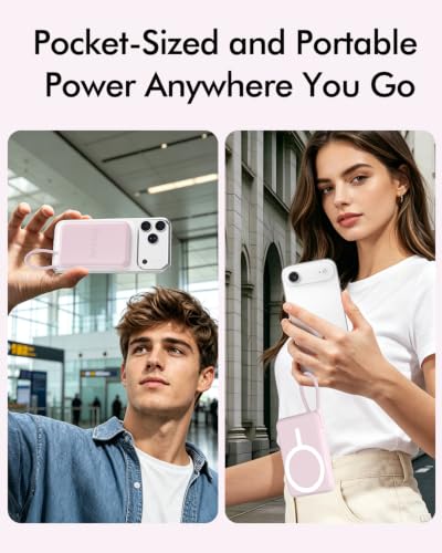 for Magsafe Power Bank 5000mAh, Slim Magnetic Portable Charger - color: Light Pink