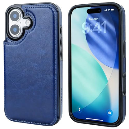 ONETOP for iPhone 17 Wallet Case with Credit Card Holder,Blue | Kickstand,ID/Cash Holder,Case Wallet with Card Slots,Double Magnetic Clasp,Durable PU Leather Shockproof Cover for Women Men - color: Blue