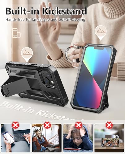 SOiOS for iPhone 13/14/15 Phone Case: for iPhone 16e Protective Cover with Built-in Kickstand | Heavy Duty Military Grade Hard Protection Shock Proof | Durable Dual-Layer Design Black | with Kickstand, 20FT Military-Grade Drop Shockproof Protection, Durab