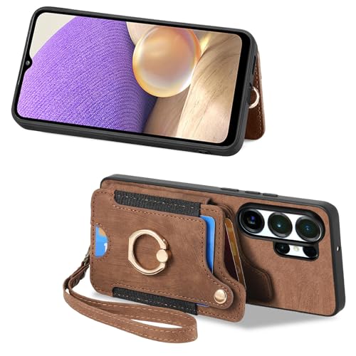 for Samsung Galaxy S26 Ultra Case Wallet with Card Slots Brown | PU Leather Flip Folio Cover,RFID Blocking Ring Holder,Kickstand,Wrist Strap,Shockproof,Magnetic Protective,Women Men Girls - color: Brown, size: Galaxy S26 Ultra 6.9 Inch