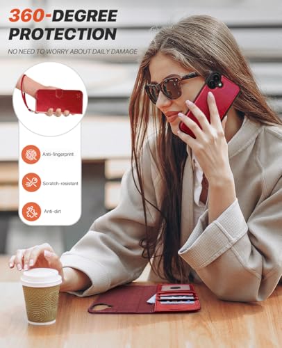 OCASE for iPhone 17 Detachable Wallet Case with Card Holder, 2 in 1 PU Leather Flip Folio with RFID Blocking Stand Wrist Strap Shockproof Phone Cover 6.3 Inch 2025, Red - color: Red, size: iPhone 17
