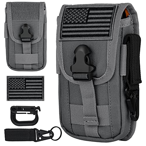 Tactical Cell Phone Holster Pouch, Smartphone Pouch Phone Case Molle Attachment Belt Holder Waist Bag for 4.7"-6.9" with US Flag Patch and Gear Clip for iPhone 17 Pro/16 Pro - color: Gray