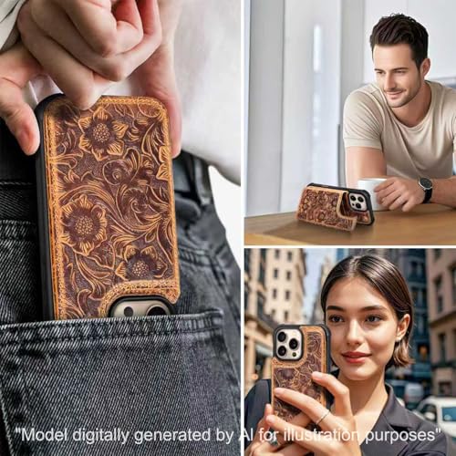 Wallet Real Leather Case Compatible With iPhone 16 Pro Max 6.9" | Genuine Leather,Shockproof,Anti-Fall Case,Flip Cover,with Card Slot,Double Magnetic Buckle,Kickstand,RFID Blocking Brown - color: Brown, size: 6.9"-16 Pro Max