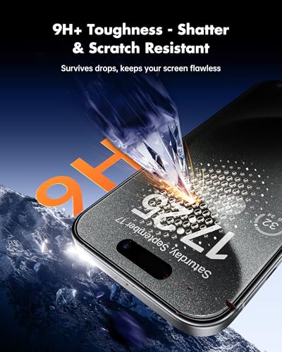 UNBREAKcable iPhone 15 Pro Privacy Screen Protector 2-Pack, Upgraded Dual-Tempered Glass + 2 Camera Lens Protectors, 25° Anti-Spy, Military-Grade 9H+, HD Clear, Anti-Fingerprint, 6.1 Inch - size: iPhone 15 Pro
