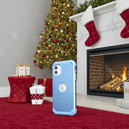 IDweel for iPhone 11 Case with Screen Protector(Tempered Glass), Hybrid 3 in 1 Shockproof Slim Fit Heavy Duty Protection Hard PC Cover Soft Silicone Bumper Full Body Case,Peace Blue/Peace Blue - color: Peace Blue/Peace Blue