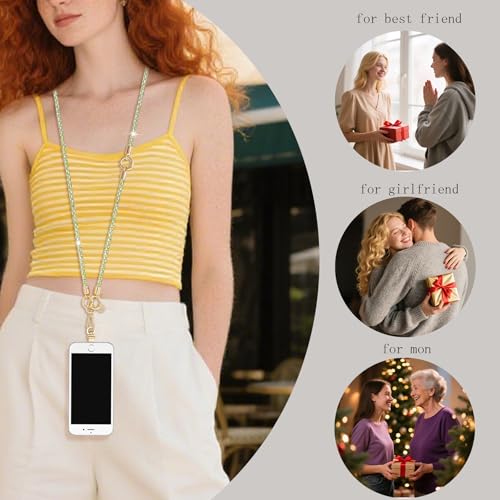 Crystal Phone Lanyard Crossbody Adjustable Rhinestone Anti-Theft Phone Strap Crossbody Cell Phone Neck Strap for Women - color: Light Yellow