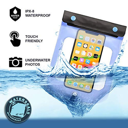 WaterSeals Triple Seal Waterproof Pouch + Dry Bag for Cell Phone or Tablet, Great for Kayak, Canoe, Pool, Beach, Large (7.5X6.5)