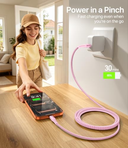 USB A to USB C Cable 3A Fast Charging 10FT, 2Pack USB to USBC Cable for - color: Pink, size: 10FT, style: 60W USB A to USB C
