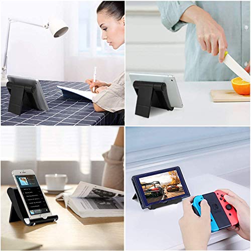 Cell Phone Stand for Desk, 2 Pack Foldable Phone Holder for Office Kitchen Travel, Compatible With iPhone iPad Switch and All Smartphones (Black)