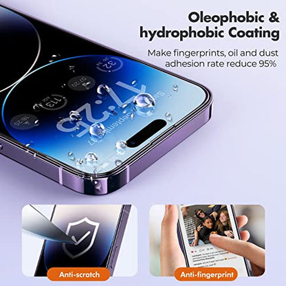 UNBREAKcable 3-Pack Screen Protector for iPhone 14 Pro Tempered Glass | Shatterproof, Easy Install, 9H Hardness, 99.99% HD Clear, Bubble-Free, Anti-Fingerprint, Scratch Resistant, Case Friendly - size: iPhone 14 Pro
