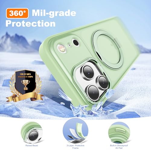 for iPhone 17 Pro Max Case with 360° Spin Magnetic Stand,Green | iPhone 17 Pro Max Phone Case 6.9",Spin Magnetic Ring Stand,Compatible with MagSafe,Military Protection,Translucent Matte - color: Green, size: iPhone 17 Pro Max