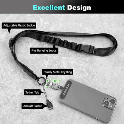 MoKo Adjustable Phone Lanyard Crossbody Strap with Detachable Quick Buckle - color: Black