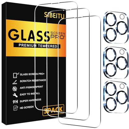 SIBEITU Screen Protector for iPhone 15 Pro Max 6.7 Inch Tempered Glass | 3 Pack Screen + 3 Pack Camera Lens Protector, HD Clear 9H Hardness, Scratch Resistant, Sensor Protection, Case Friendly - size: iPhone 15 Pro Max 6.7"