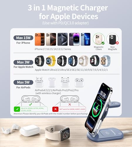 Mukiya 3 in 1 Magnetic Wireless Charging Station for Apple Devices - color: Blue