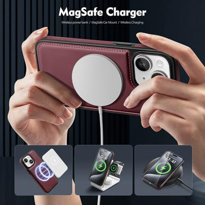 Shieldtop Compatible with MagSafe iPhone 14 Plus Wallet Case,Wine Red | 2 in 1 Detachable Magnetic,Credit Card Holder Slots,RFID Blocking,PU Leather,Kickstand,Flip Folio Phone Cover for Men & Women - color: Wine Red, size: iPhone 14 Plus 6.7"