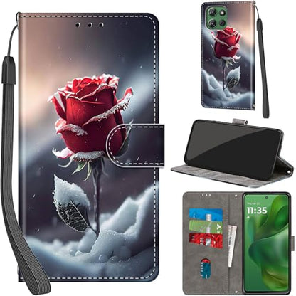 Case Wallet for Motorola Moto G Power 2025/2026, Snow Rose | Kickstand, 3 Card Holder, Shockproof TPU Interior Shell, PU Leather, Magnetic Flip Cover, Lanyard Strap - color: Pic:03