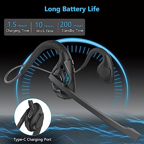 iDIGMALL Bluetooth Headset with Mic, Open Ear Headphones with Microphone - color: Cyan