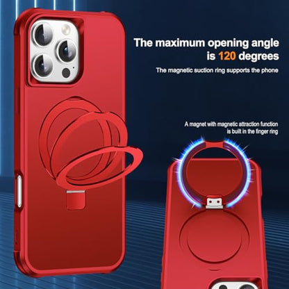 SKYLMW Compatible with iPhone 16 Pro Case with Stand,Red | iPhone 16 Pro Phone Case 6.3",Magnetic Ring Stand,Compatible with MagSafe,Military-Grade Protection,Great Grip Feeling - color: Red, size: Iphone 16 Pro