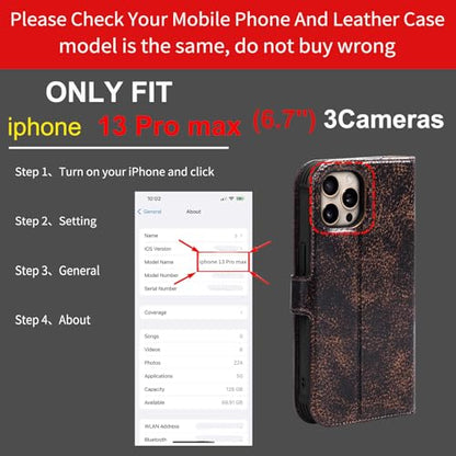 Leather Case Compatible with iPhone 13 Pro Max Wallet 6.7" | Genuine Leather 2-in-1 Magnetic Detachable Shockproof,Flip Folio Cover with Card Slot,Wireless Charging RFID Blocking Coffee - color: Brown Coffee, size: 6.7"-13 Pro Max